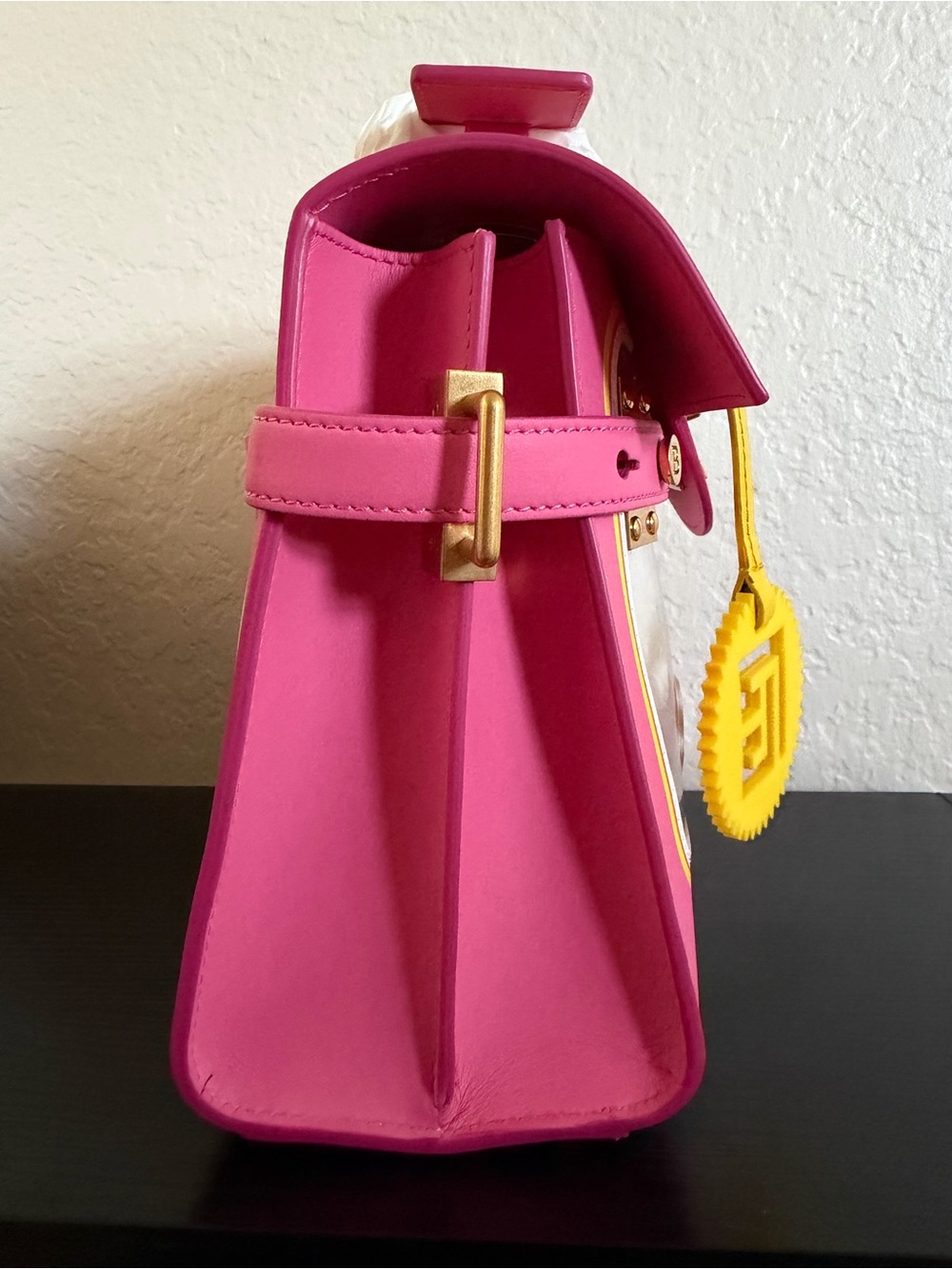 Balmain x BARBIE collab Pink and Yellow Logo Satchel with Gold Hardware - Picture 10 of 12